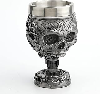 Veronese Design 250ml Steampunk Skull Celtic Trinity Goblet Mug Resin Sculpture Pewter Finish