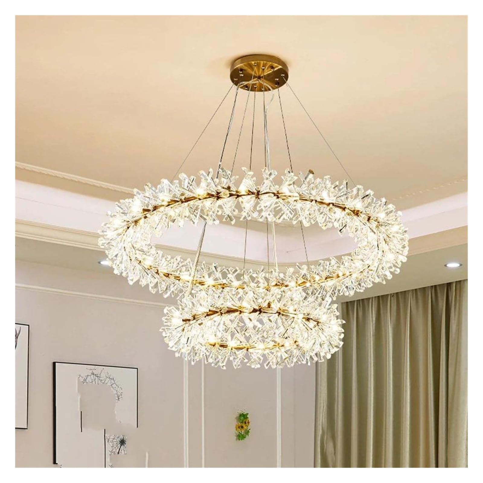 LED postmodernistyczny kryształowy pierścień na szczęście LED żyrandol oświetlenie Lustre zawieszenie oprawa Lampen do jadalni (100cm proste)