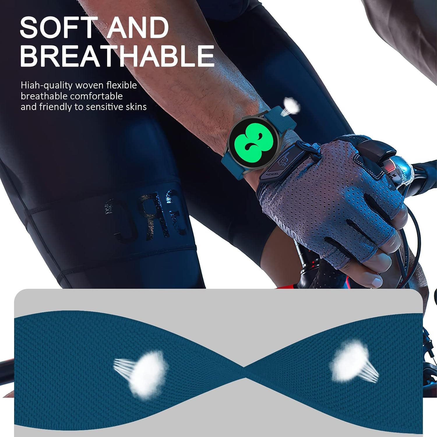 ORIbox 20mm Watch Bands Compatible for Watch Bands, Samsung Galaxy Watch 4, Watch Active 2, Watch 4, Watch 3 41mm, Watch 42mm, Elastic Nylon Woven Loop Wristband, Nylon Blue : Everything Else