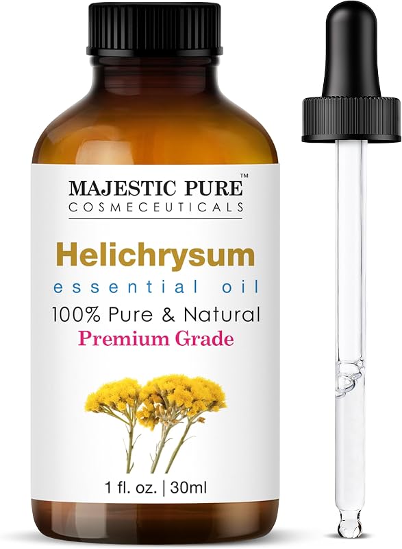 Majestic Pure Helichrysum Aceite esencial para difusor - 1 fl oz | Aceites esenciales 100% puros y naturales para aromaterapia, mezclas para masajes y proyectos de fragancias para el hogar y aerosoles para la habitación.