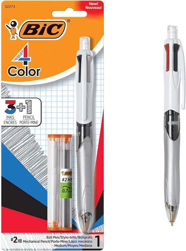 Bolígrafo retráctil 3+1 de 4 colores, lápiz de 0,7 mm, 1 unidad | Incluye 1 unidad de combinación de bolígrafo y lápiz, colores de tinta variados, perfecto para escribir y tomar notas con fluidez