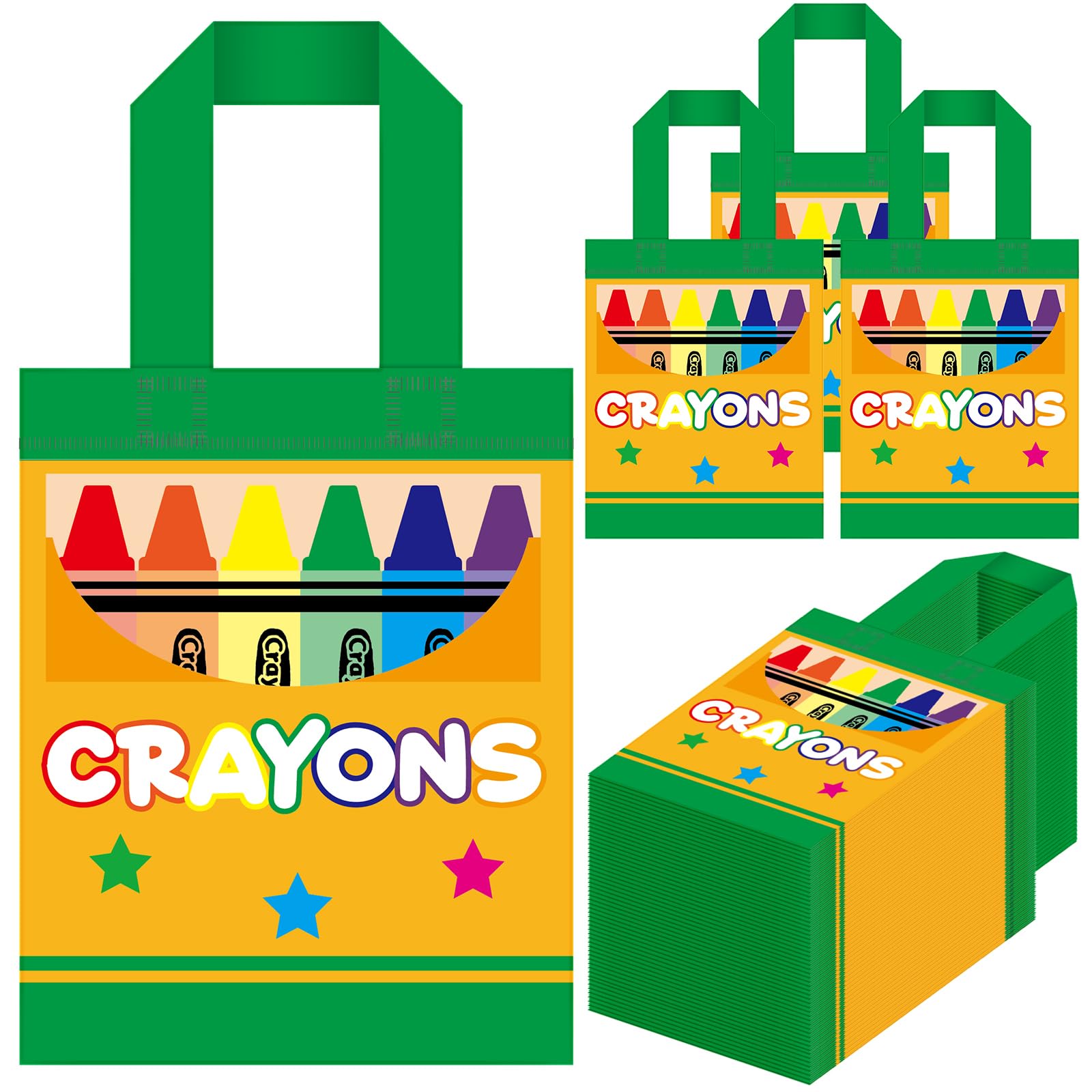 Xuniea 36pcs Teacher Appreciation Gift Bags Crayon Shaped Non Woven Gift Handbags Back to School Party Favor Bags 7.9 x 8.5 Inches First Day of School Goody Candy Handbags Reusable Party Supplies