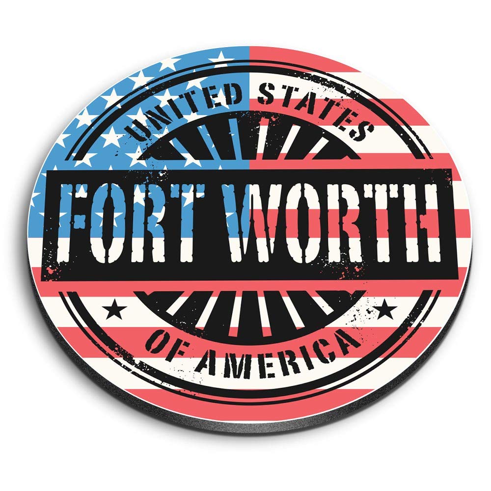 1 x Round MDF Magnet - Fort Worth USA American Flag Stamp 6056