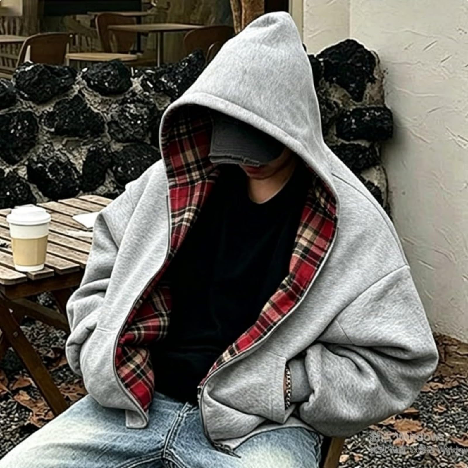 QXQLSH Sweat à capuche réversible avec fermeture éclair intégrale pour