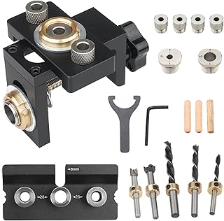Doweling Jig Kit 3-in-1, Pocket Hole Jig Set with 6/8/10/12/15mm Woodworking Drilling Bits Pocket Hole Jig Kit Tool with Positioning Clip Adjustable Drill Guide Puncher Locator