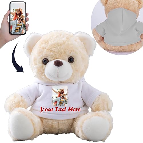 Oso de peluche personalizado con texto e imagen personalizada, oso de peluche blanco como regalo personalizado para novianovio en el día de San