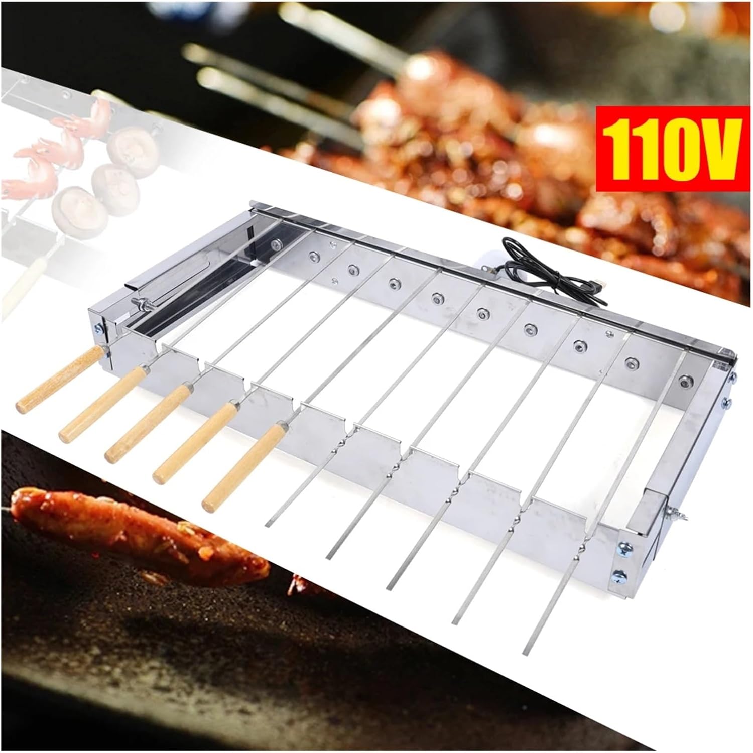 Barbecue 110V Portable Barbecue Grill Stainless Steel Rolling Electric Picnic Automatic Shelf Barbecue accessories