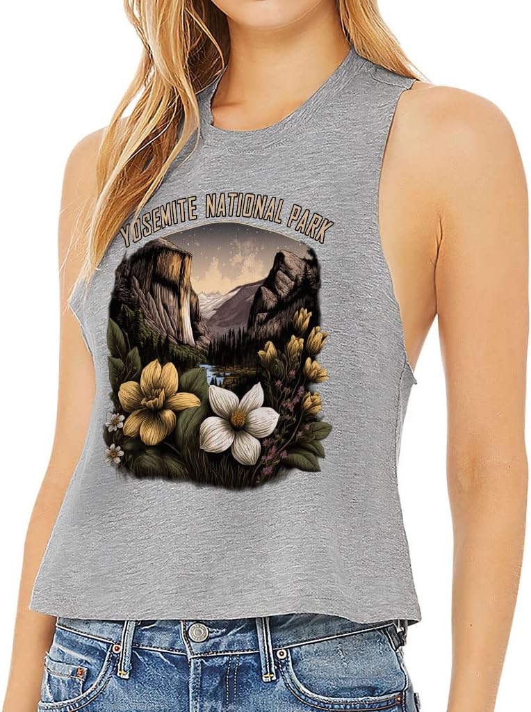 Flower Print Racerback Cropped Tank - National Park Women's Tank - Cute Tank Top