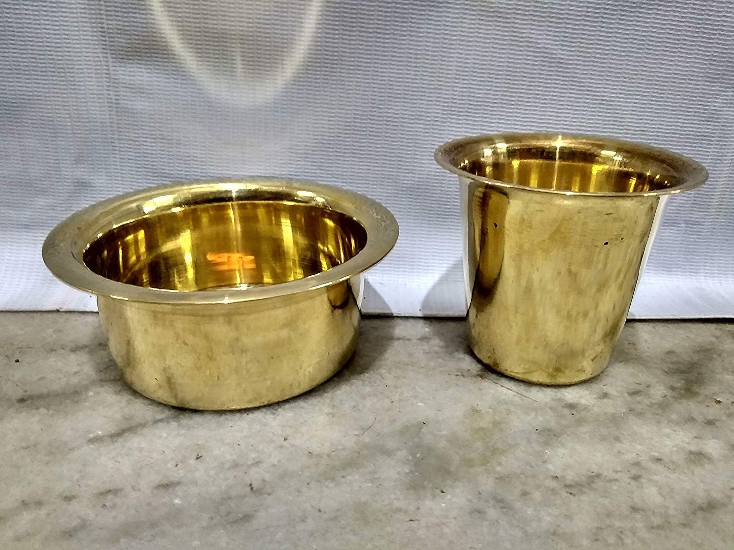Kumbakonam Degree Coffee Davara Set with Dabara and Tumbler (Yellow Gold, 3.5-inch)