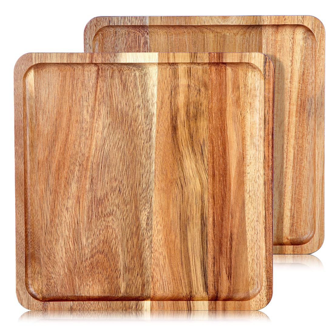 LiWiBet Solid Acacia Wood Serving Plates Set of 2– Square Wooden Serving Boards for Appetizers, Cheese & Desserts – Ideal Rustic Tableware & Decorative Tray