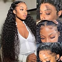 Vista 15 de Pelucas de 30 Pulgadas con Malla Frontal de Onda Profunda de Cabello Humano 180% de Densidad 13x4 Pelucas de Malla Frontal HD Transparente