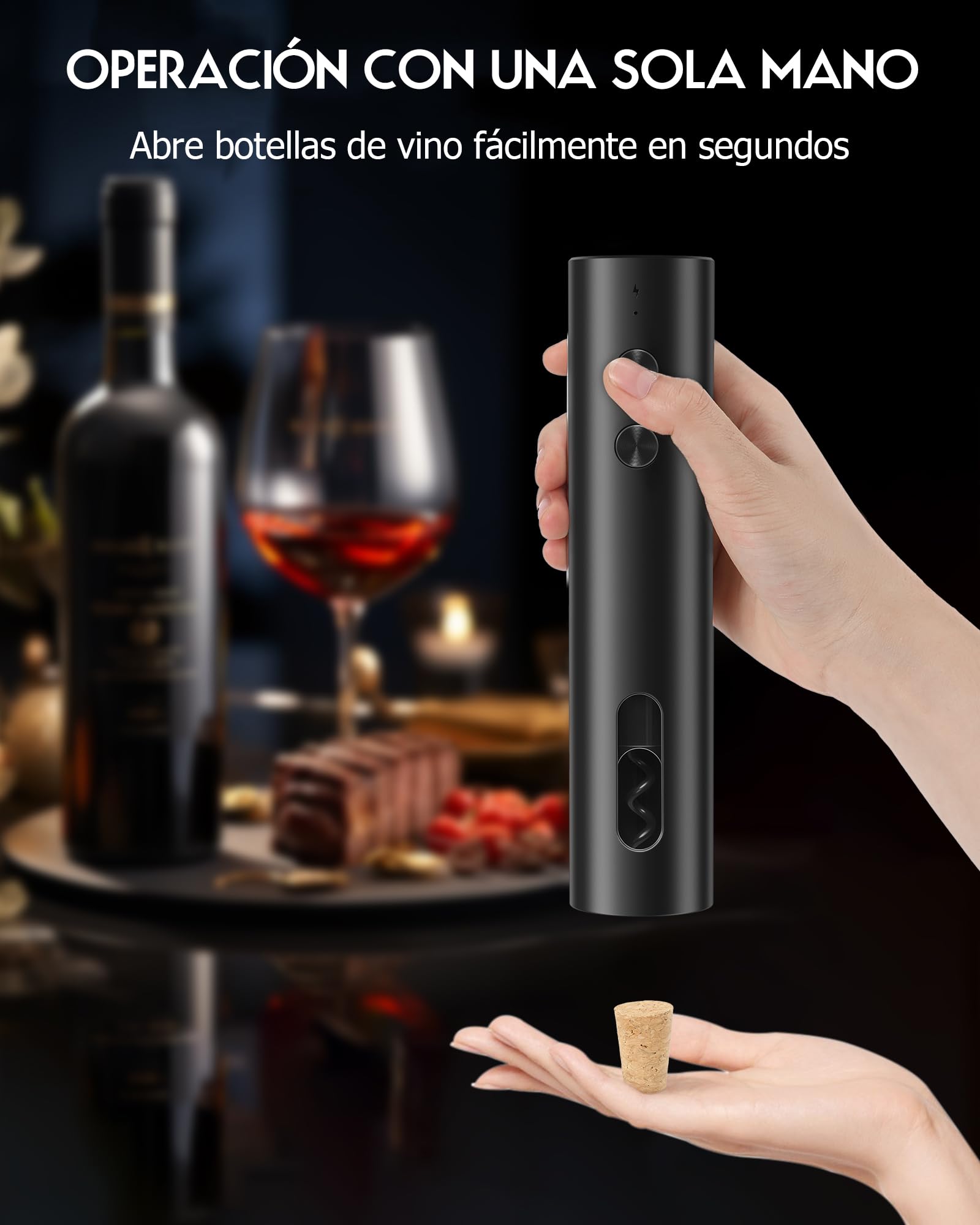 ZOYIDOUX Sacacorchos Eléctrico Recargable – Abrebotellas Eléctrico USB-C, Mini Portátil, Acabado Negro Mate — view 5