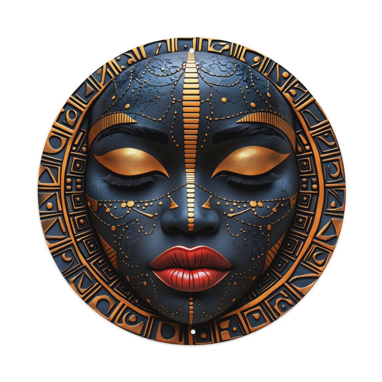 Geometric Tribal Art Design Pattern Round Tin Sign Vintage Metal Poster, Home Bar Garage Man Cave Cafe Indoor & Outdoor Wall Decoration 8x8Inches