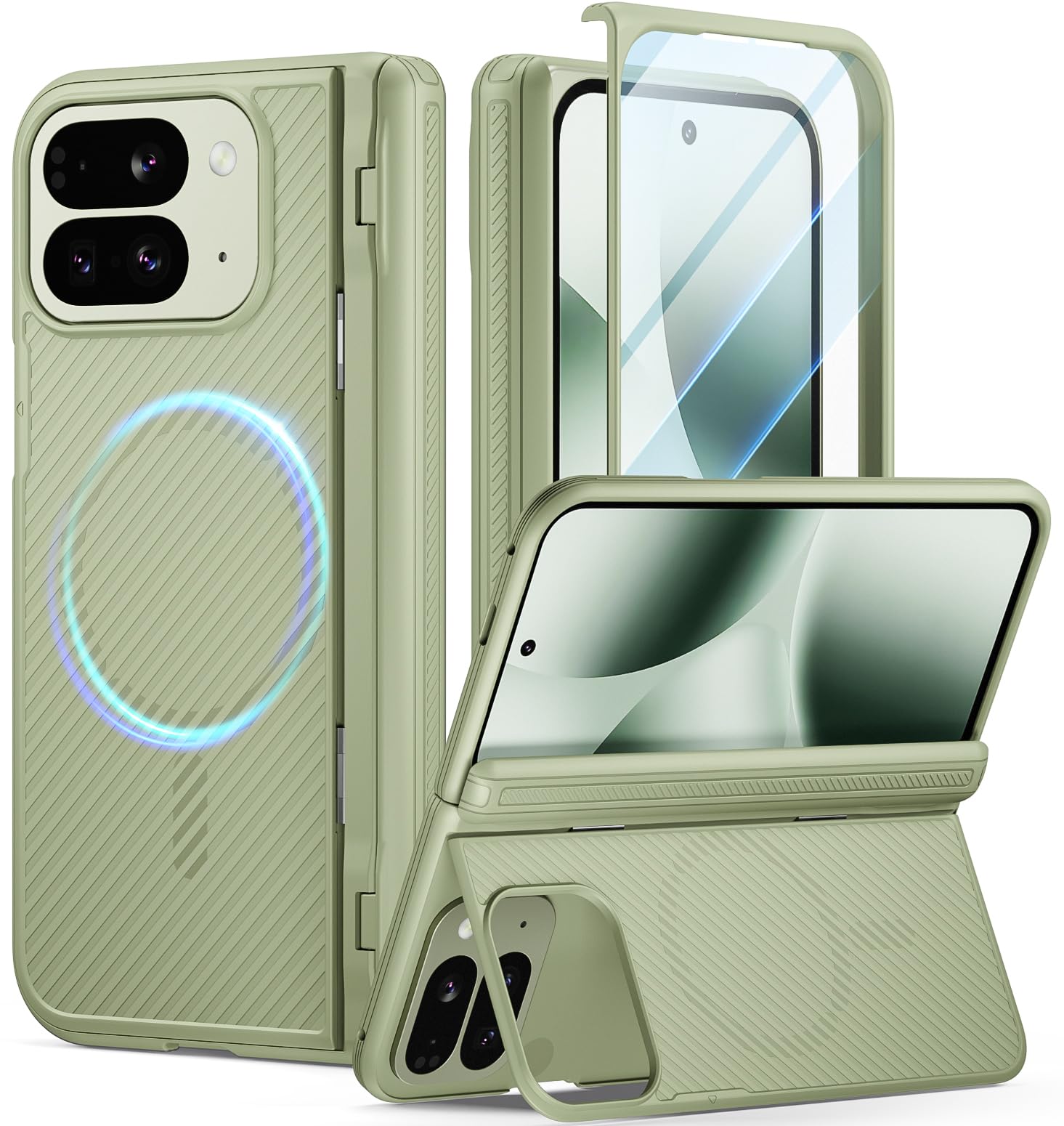 POETIC Revolution ケース Google Pixel 10 Pro Fold用 [折りたたみ式キックスタンド内蔵][ヒンジ保護][MagSafe対応] 耐衝撃 Pixel 10 Pro Foldカバー スクリーンプロテクター内蔵 グリーン