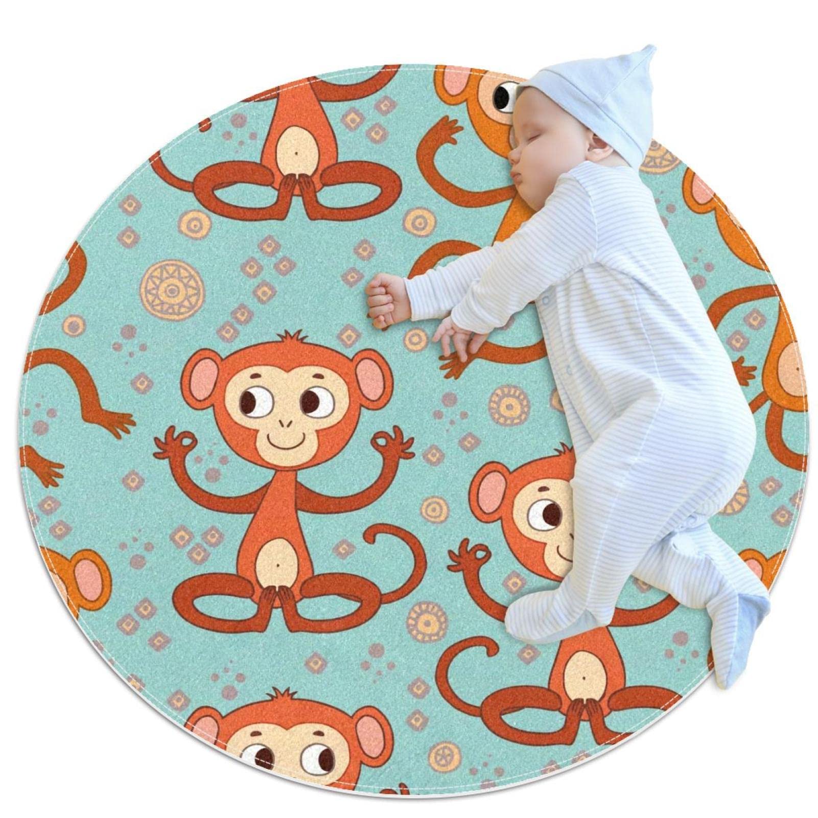 Tapis rond singes mignons doux 100cm pour salon et buanderie