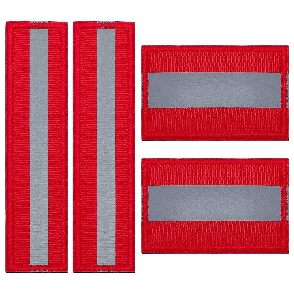 WEBEEDY 4 Pcs Reflective Safety Patches Hook and Loop Fastener High Visibility Security Reflective Security Patch for Night Sportsperson, Hikers, Firefighter Rescue Police, Dog Vest?2 Sizes, Red?