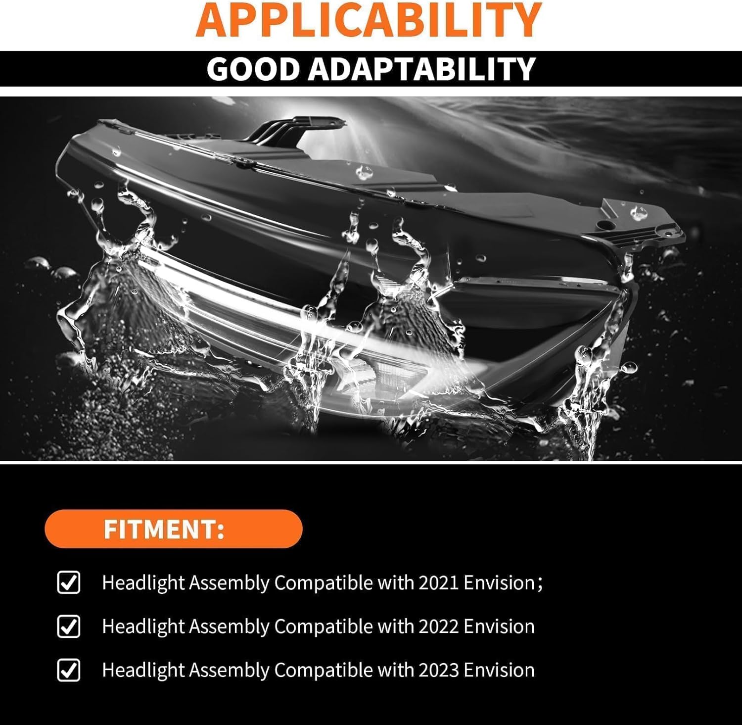 8Pin Headlights Assembly Driver Compatible with Envision 2021 2022 2023 w/DRL Left Side Headlamp Replace 1KPGM1904119 85115821