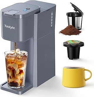 Mini Hot and Iced Coffee Maker for K and Ground Cups, Beer Sizes 15-35g with Recipe Book for Home, Travel, RV, Office and Bedroom