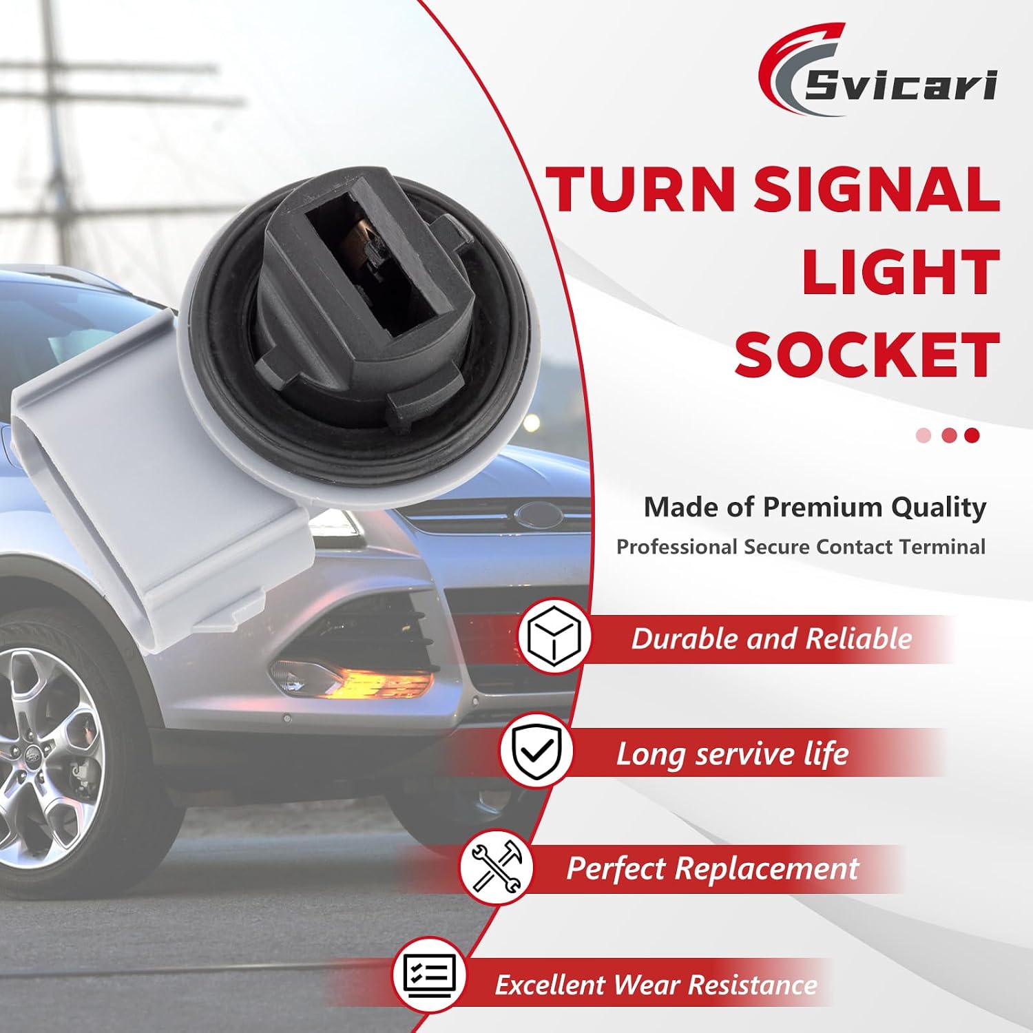 Turn Signal Lamp Socket Holder with Light Bulb Compatible with Ford Escape Replace OE 5T2Z-13411-A 2PCS