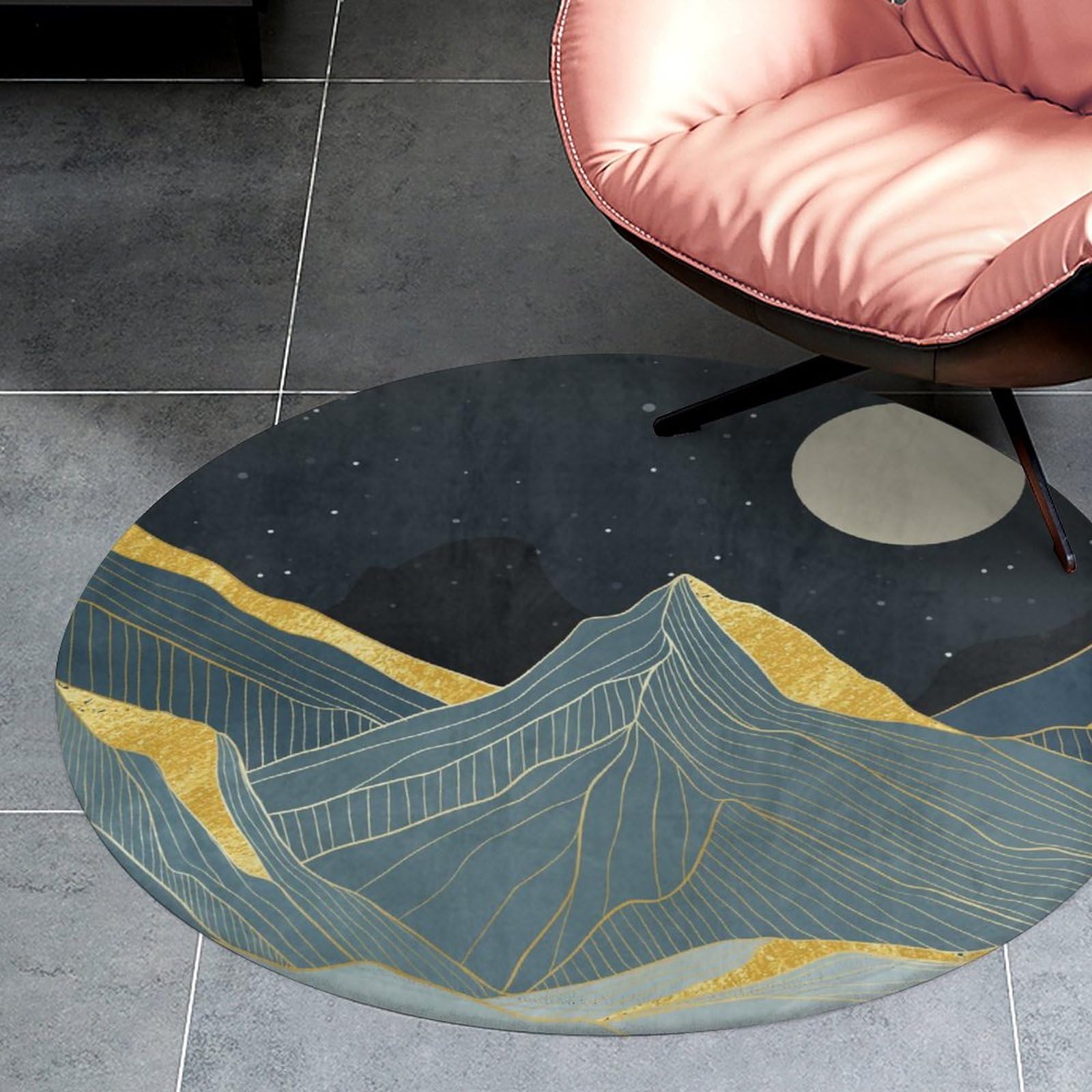 Luxury Line Art 3Ft Round Rug Non-Slip Landscape Mountain Soft Throw Area Rugs,Floor Carpet Mat for Bedroom Living Room Kitchen