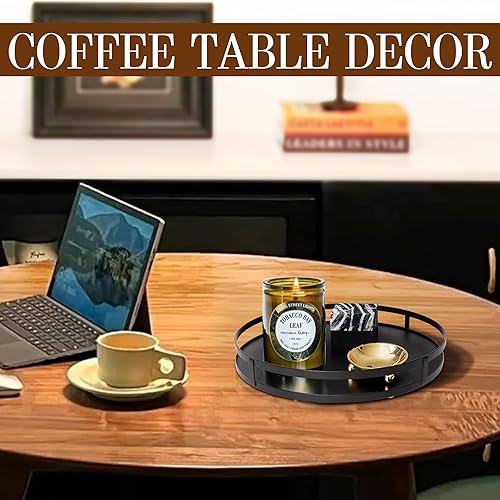 Miniatura 9 de Defined Deco Bandeja decorativa redonda de 12 pulgadas con mango de metal, bandeja decorativa negra para decoración del hogar, decoración de sala de