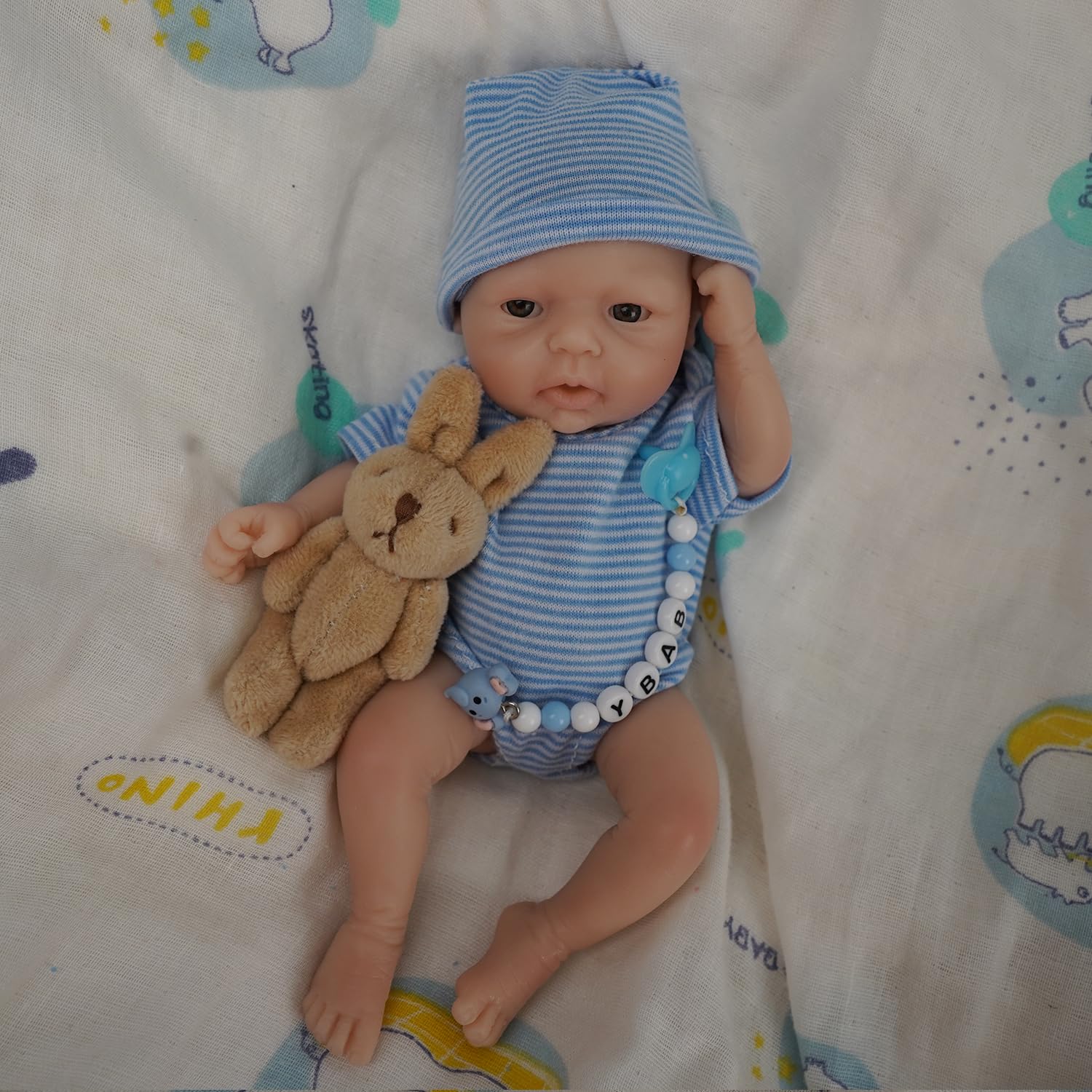 MYREBABY 7 inch Silicone Baby Doll Boy, Lifelike Newborn Mini Baby with Feeding Accessories&Gift Box