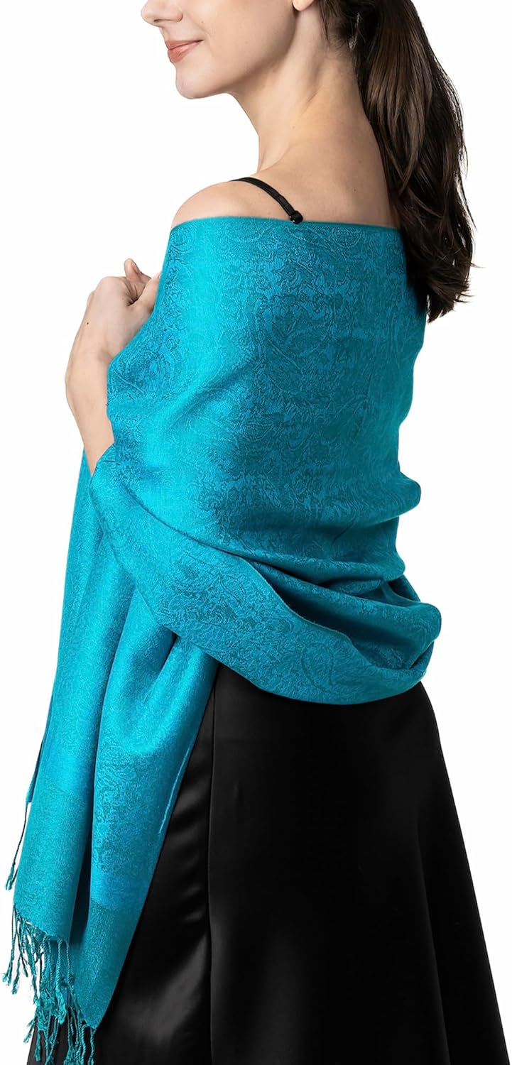 Achillea Two-Tone Vintage Paisley Pashmina Scarf – Lightweight Wrap & Shawl for Dresses, Weddings, Travel, All Seasons