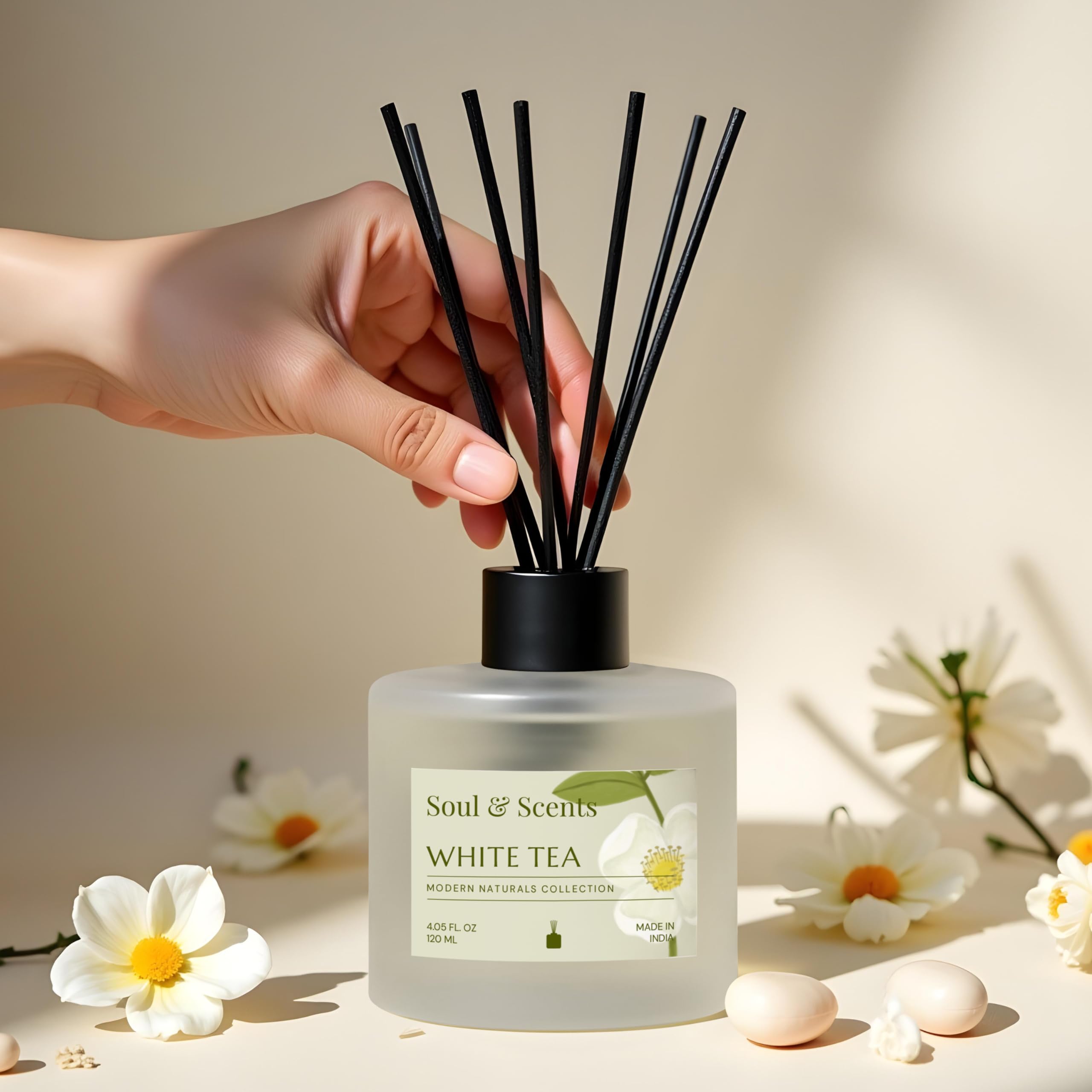 Soul & Scents White Tea and Mahogany Reed Diffuser Set - 120ml with Free 6 Fiber Reed Sticks Each| Toxin Free & Stress Relief| Long Lasting | Room Freshener for Home, Bedroom & Office| Combo Pack of 2