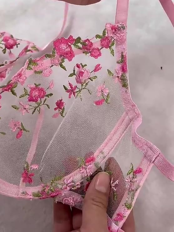 Women Lingerie Sexy Set,Transparent Floral Lace Underwear Mesh Sheer Panty and Bra Lingerie Sleepwear