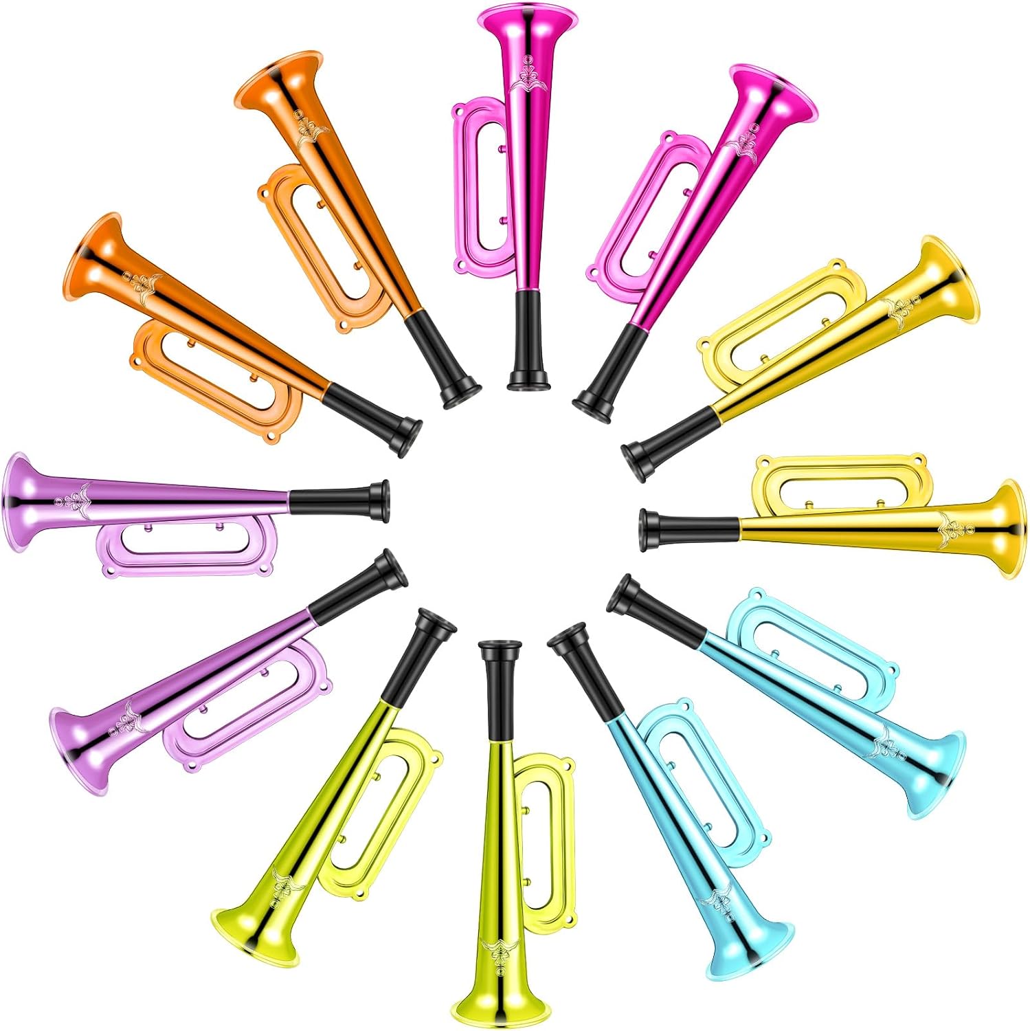 LCPQMZGH 12 Pcs Metallic Trumpet Shiny Plastic Blow Horn Trumpet Noise Makers Toys