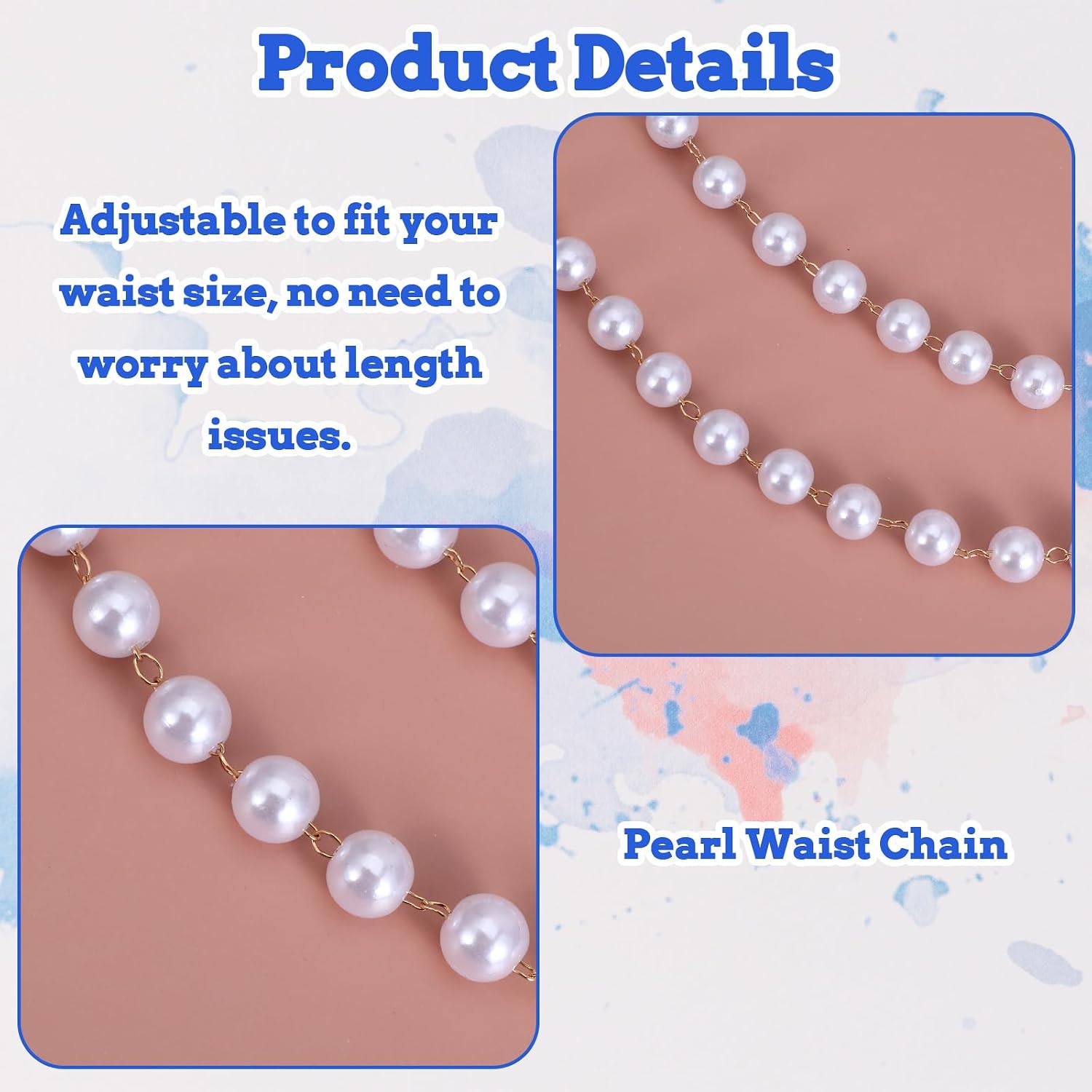 Pearl Belt Pearl Body Chain Adjustable Pearls Waist Chain for Women Fashion Layered Pearls Chains Belt for Dress Jeans Summer Beach Body Jewelry image 3