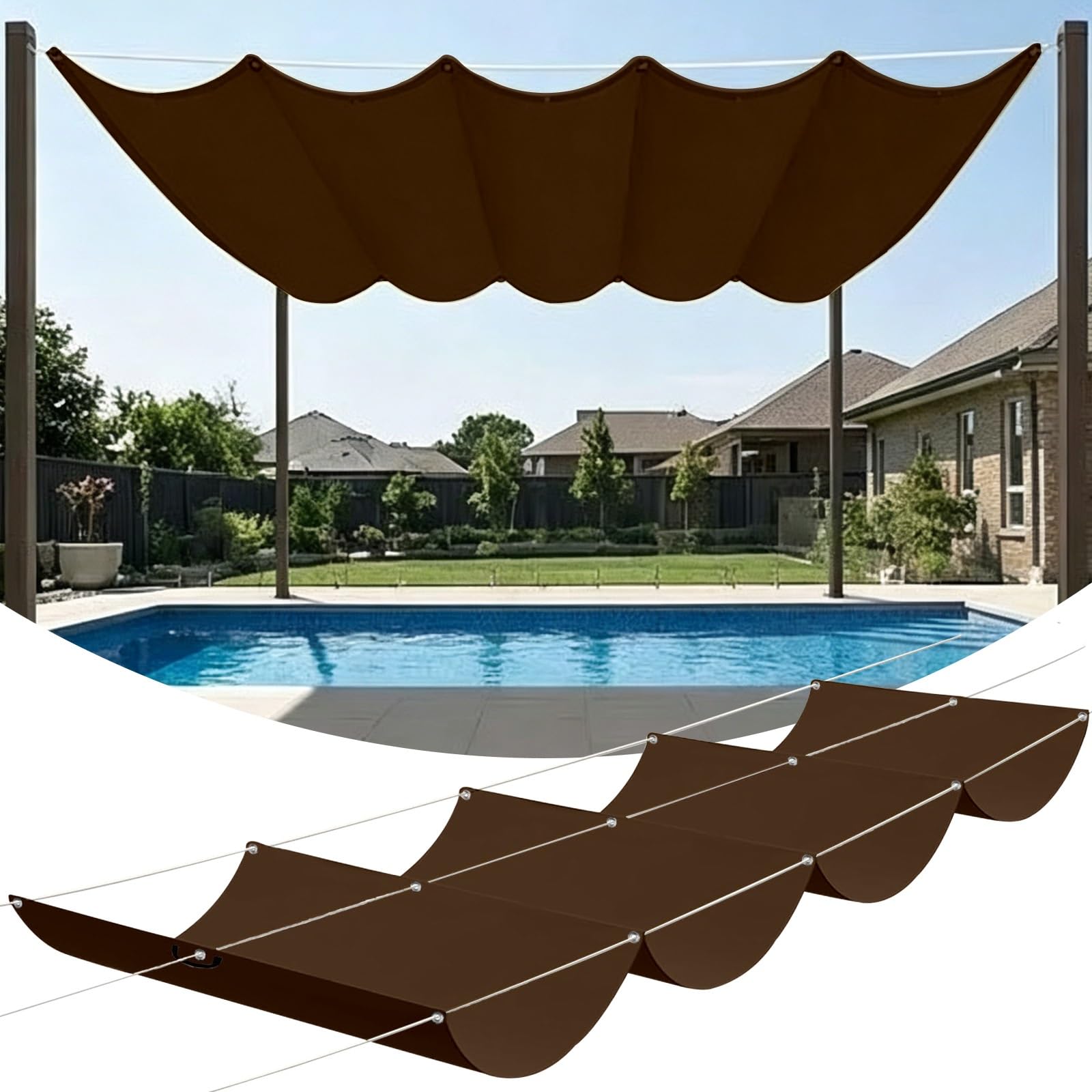 Zadaszenie Żagla Ogrodowego 250 x 350 cm 90% Zacienienia Odporny Na Promieniowanie UV Wodoodporny Żagiel Przeciwsłoneczny Ogrodowy Na Patio Balkon Na Kemping Kwadrat, brązowy