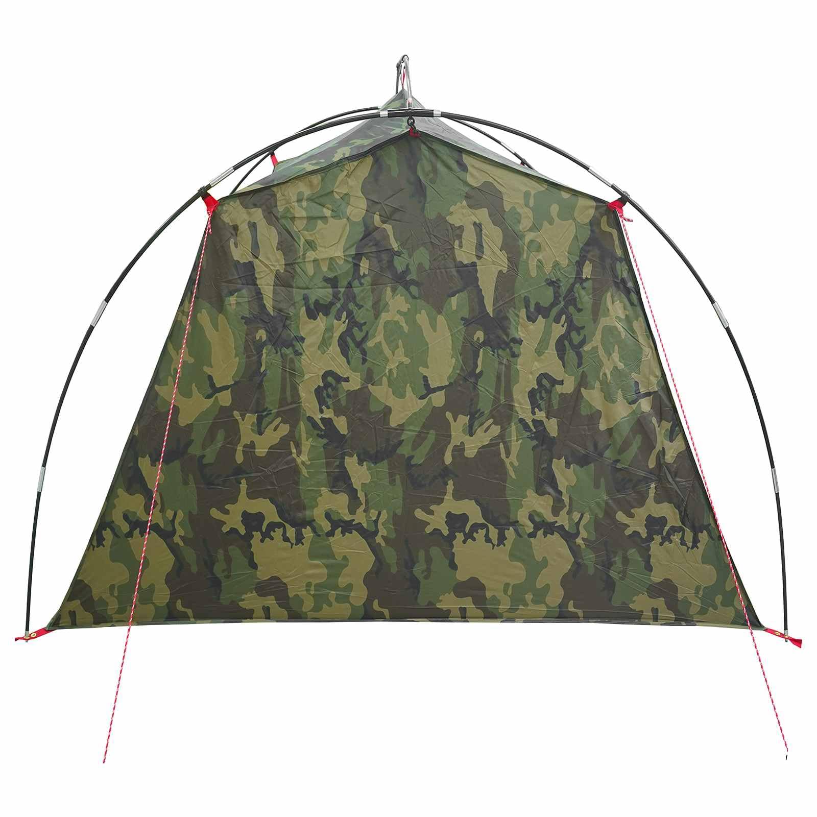 Tienda de campaña tipo túnel de camuflaje para 2 personas, de poliéster 185T con revestimiento de poliuretano, ligera e impermeable, con marco de fibra de vidrio, resistente al viento, con