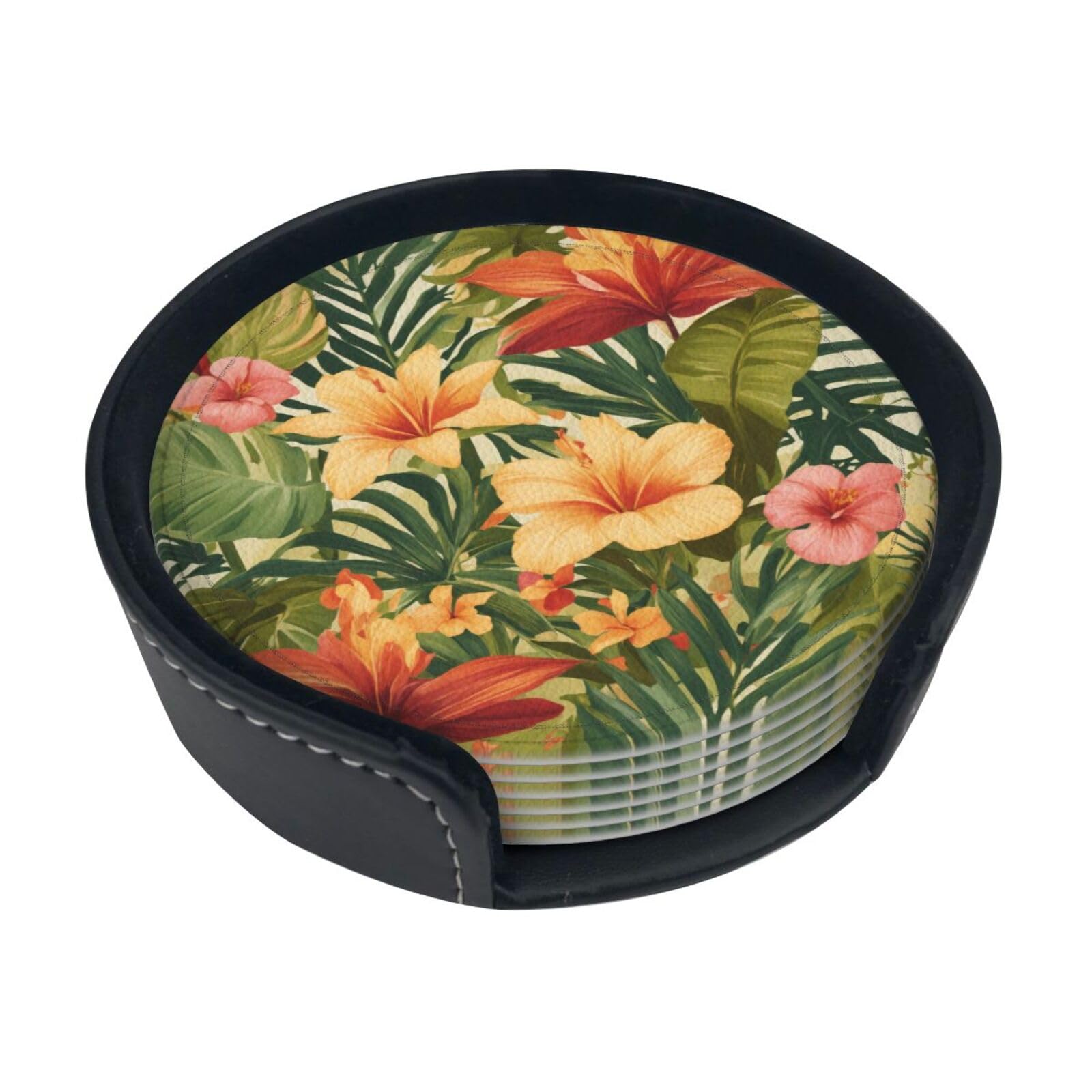 Beauty Flowers Print Round Coasters Set Of 6,Coaster For Tabletop Protection Home Bar Decor