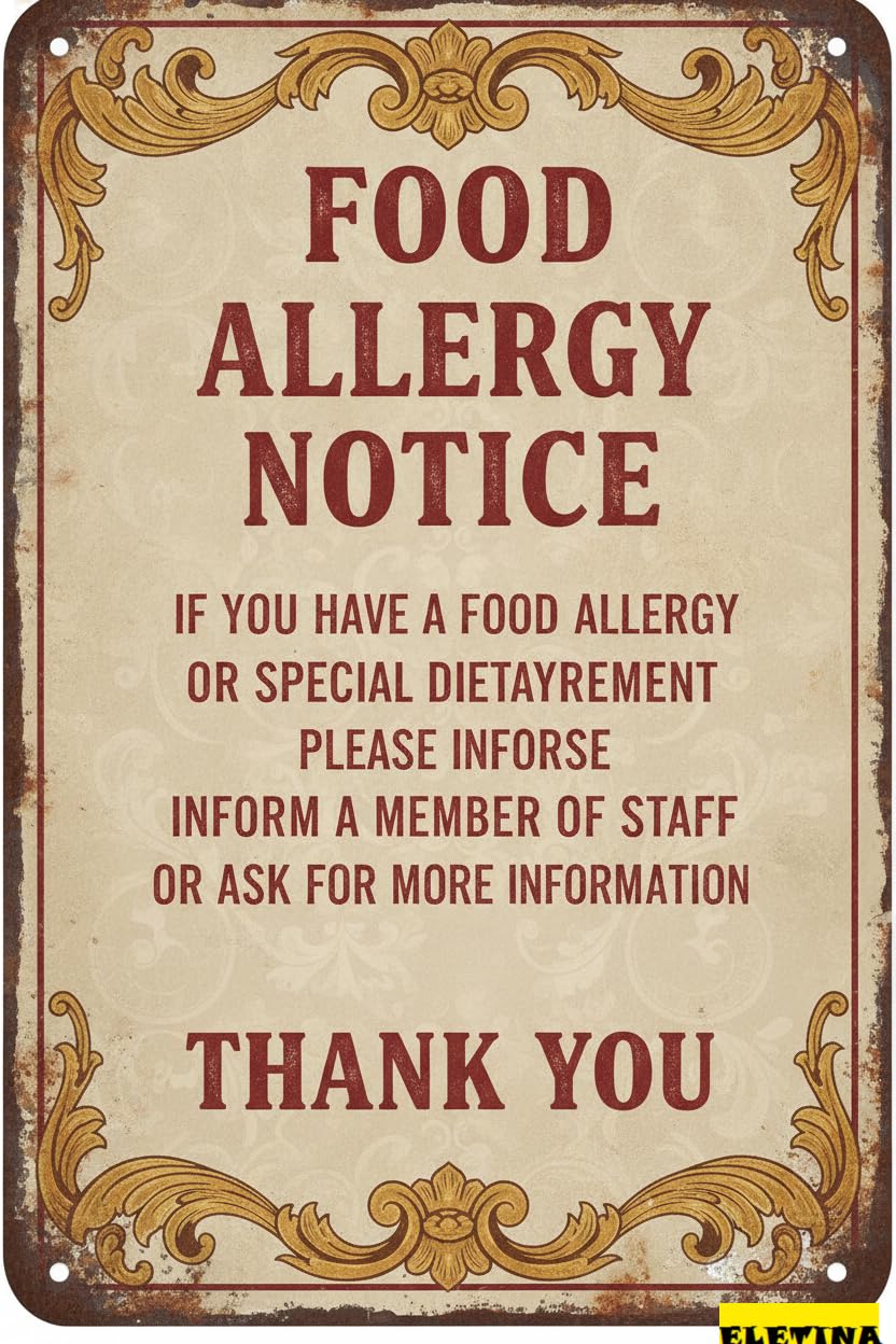 Personalized Sign for Man Cave Food Allergy Food Allergy Notice Metal Tin If You Have A Food Allerdy Or Special Dietary Requirement Tin Plaque 8x12 Inches Private Property Decorative