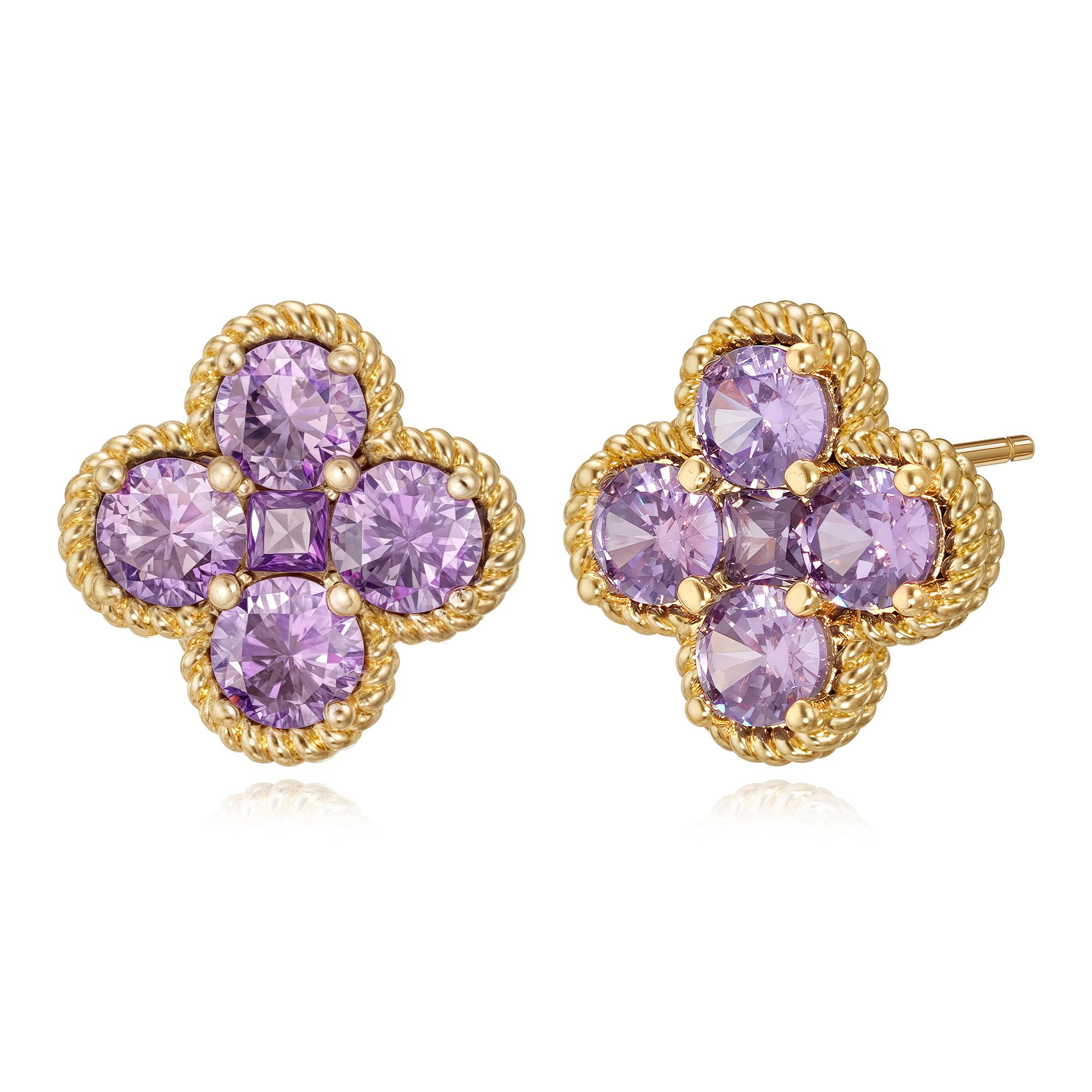 Gold Ohrstecker für Damen Trendige 14k arätig vergoldete zierliche kleine rote Blumen-Ohrstecker mit Zirkonia und Kleeblatt-Motiv Geburtsstein-Ohrringe Schmuck für Damen