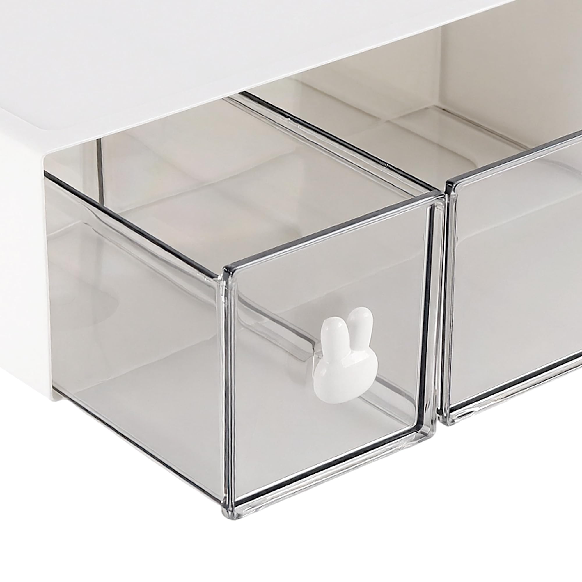 SINJEUN 2 Stück Stapelbare Teebox mit 2 Schubladen, Weiß Kunststoff Teebeutelbox mit Aufkleber, 23 x 17 x 8 cm Teebox Schubladenbox für Aufbewahrung Tee, Kaffee, Küche, Bad