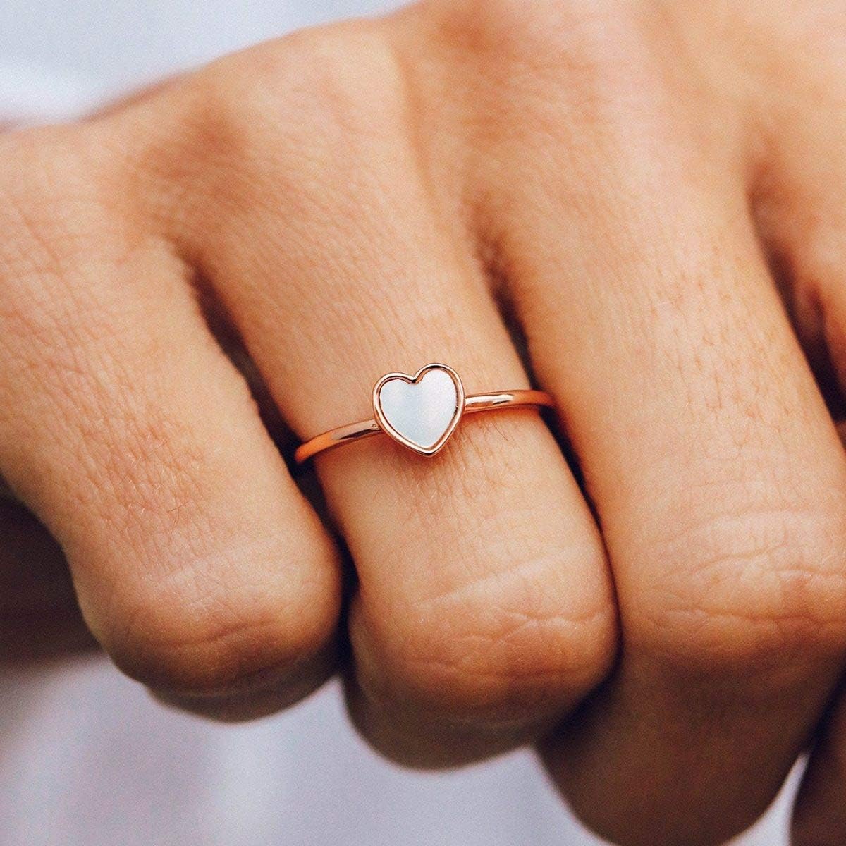 Pura Vida Rose Gold Heart of Pearl Ring - Mother of Pearl, Brass Base, Sizes 5-9