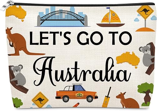 Australia Trip Gift Makeup Bag Australia Lover Gifts for Daughter Sister Australian Vacation Gift for Travel Mom Aunt Cosmetic Bag Travel Themed Gifts Graduation Birthday Present for Her Zipper Pouch