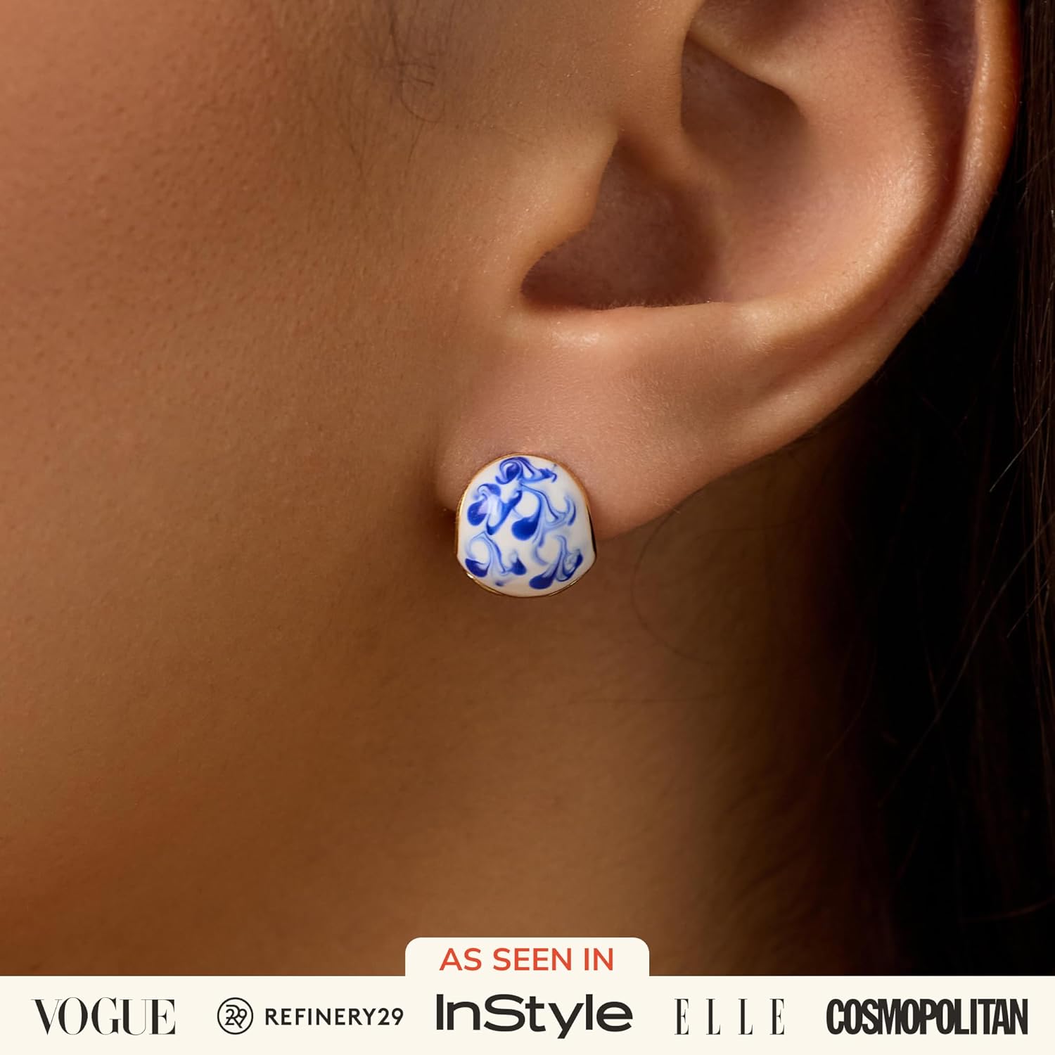 Ana Luisa Sphere Hoop Earring -Abby and Dakota Styles Womens Earrings - Trendy 14K Gold Plated, Silver Rhodium Plated w/Blue Marble - Mini Huggie Hoop Earrings for Women Hypoallergenic & Tarnish-Free - Image 2