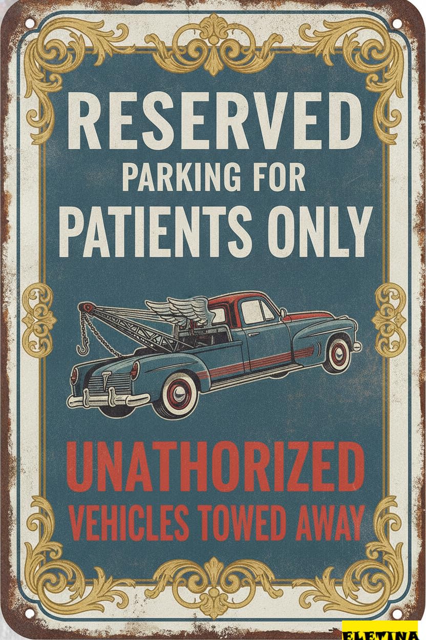 Reserved Parking Patients Only Metal Vintage Street Warning Sign Road Street Outdoor Yard Floor 8x12in