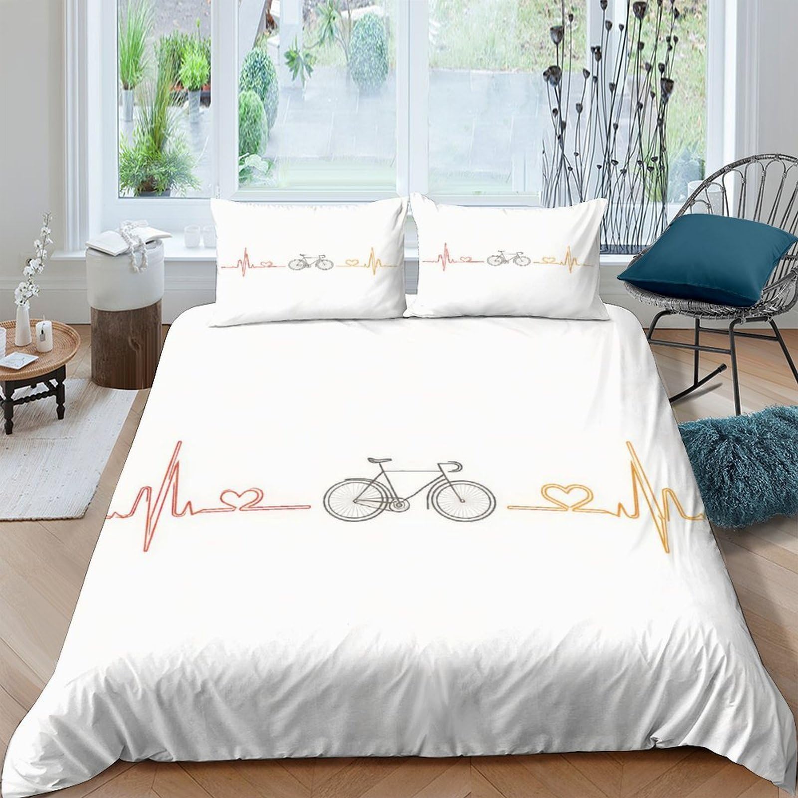 Ctjqhvkz Style-6 3D Printed Bicycle Heartbeat Fitted Sheet Microfiber Soft Breathable Bedroom Decor Mattress Cover For Adults Teens Single（135X200cm）
