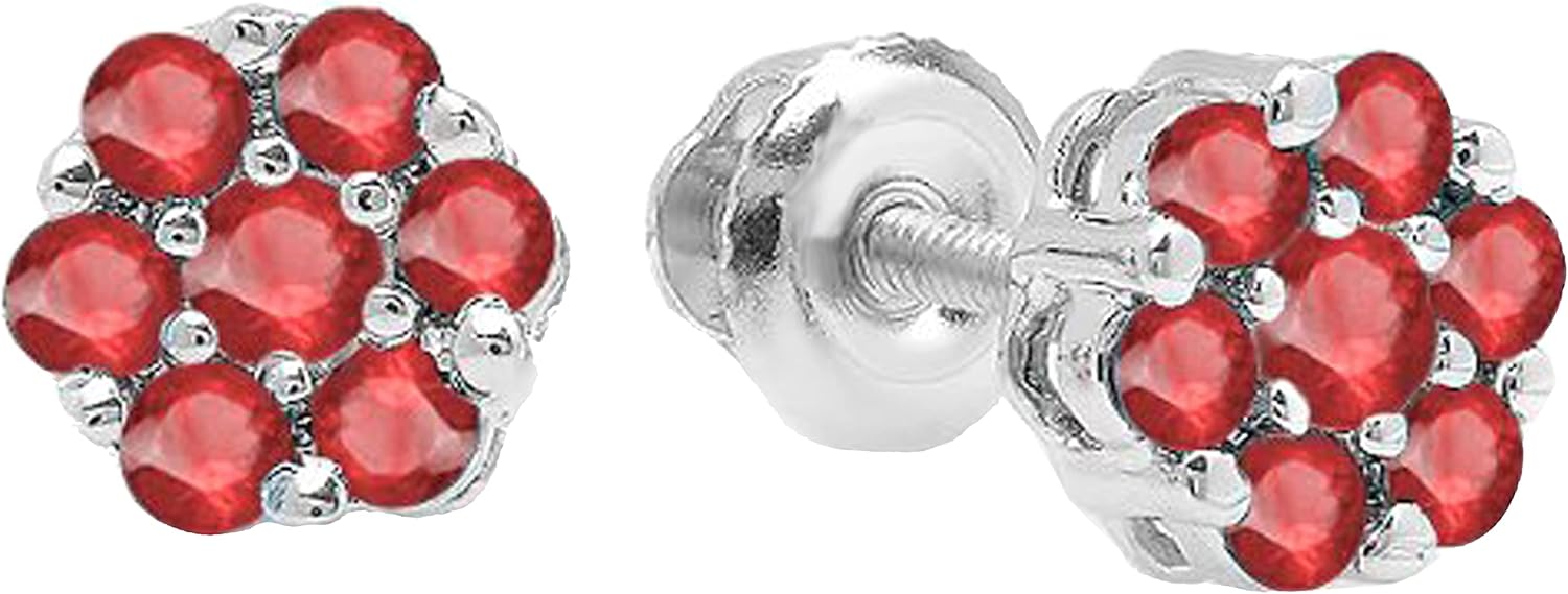 Dazzlingrock Collection Round Gemstone or Diamond Cluster Flower Screw Back Stud Earrings for Her in Solid Gold