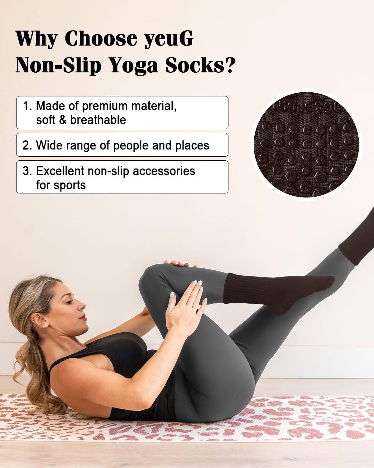 yeuG 4 Pairs Non Slip Pilates Socks with Grips for Women, Crew Grip Socks for Yoga, Barre, Hospital, Barefoot Workout - Image 5