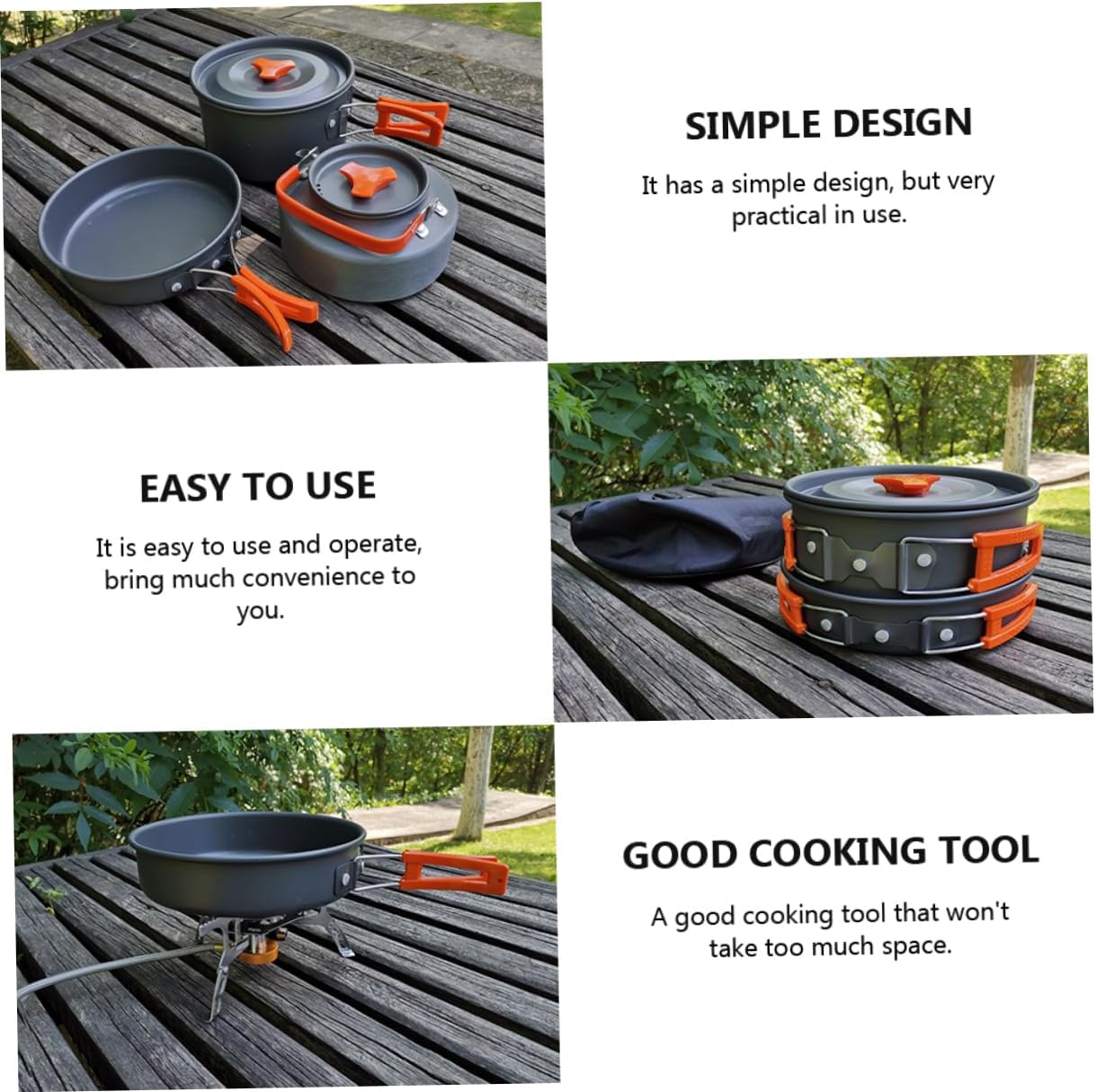 3-Piece Camping Pot Set Outdoor Cooking Set Aluminum Alloy Cooker Kettle for 2-3 Person