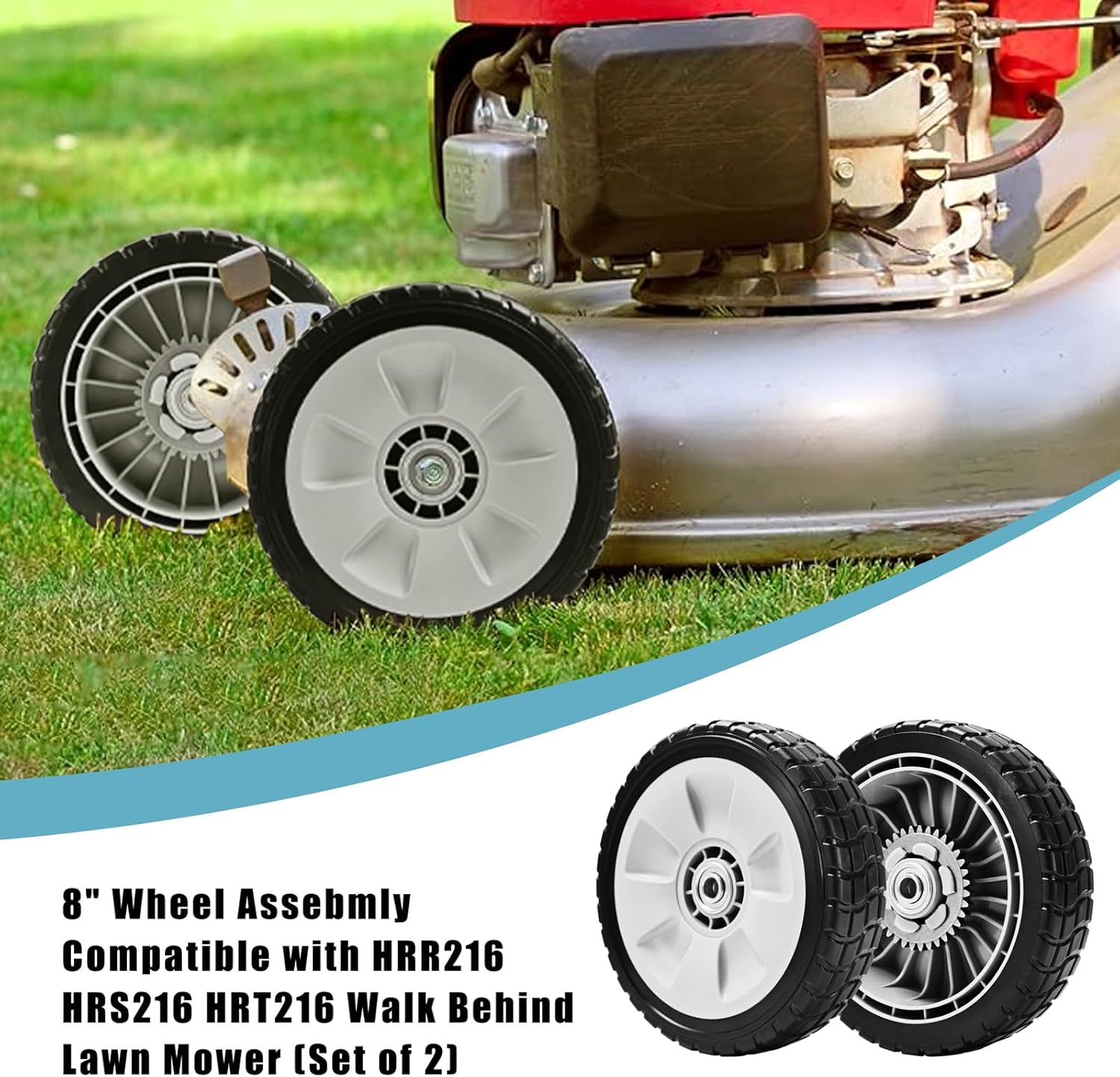 4 Pack HRR216 8" Lawn Mower Drive Wheels 2 Rear Wheels 42710-VE2-M02ZE and 2 Front Wheels 44710-VL0-L02ZB Replace for Honda HRR216 HRS216 Walk Behind HRT216 Lawn Mower