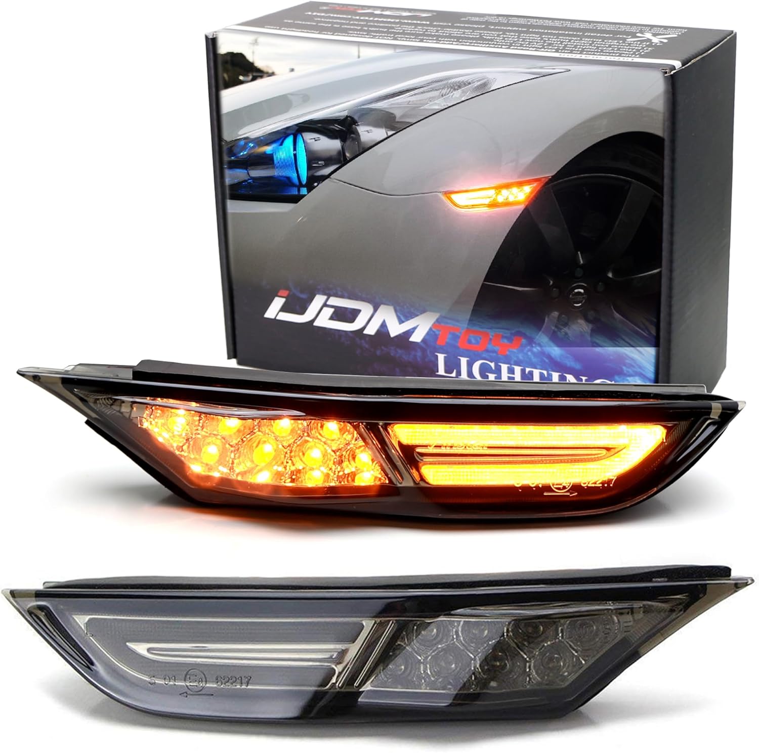 iJDMTOY JDM Smoked Lens 3D Amber Full LED Front Side Marker Light Kit Compatible With 2007-up Nissan GT-R, Powered by 30 LED Diodes, Replace OEM Amber Sidemarker Lamps