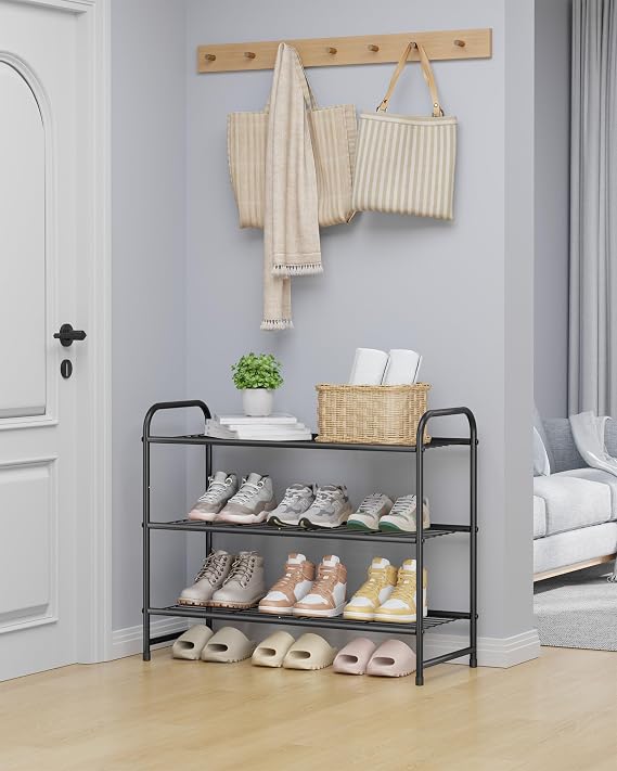 Kitsure Stainless Steel Shoe Rack Organizer, 25.6 Wide - 3 Tier, Black