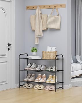 Kitsure Stainless Steel Shoe Rack Organizer, 25.6 Wide - 3 Tier, Black