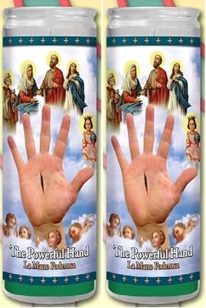 Set of 2 Hand of Power or Helping Hand Prayer Candles 2 Veladoras De La Mano Poderosa